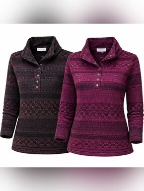 Vermont Country Store M Southwest Pattern Pullover Fleece Snap Buttons - LOT 2